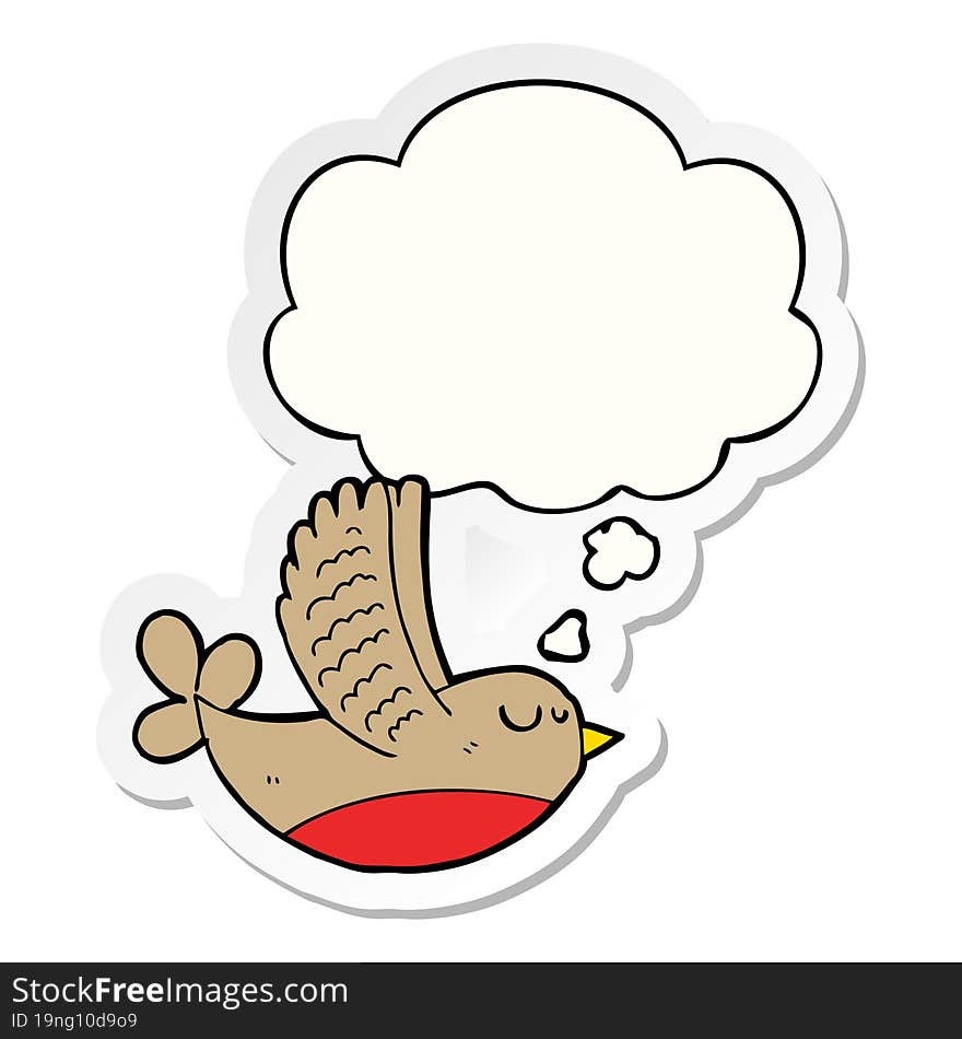 cartoon bird with thought bubble as a printed sticker