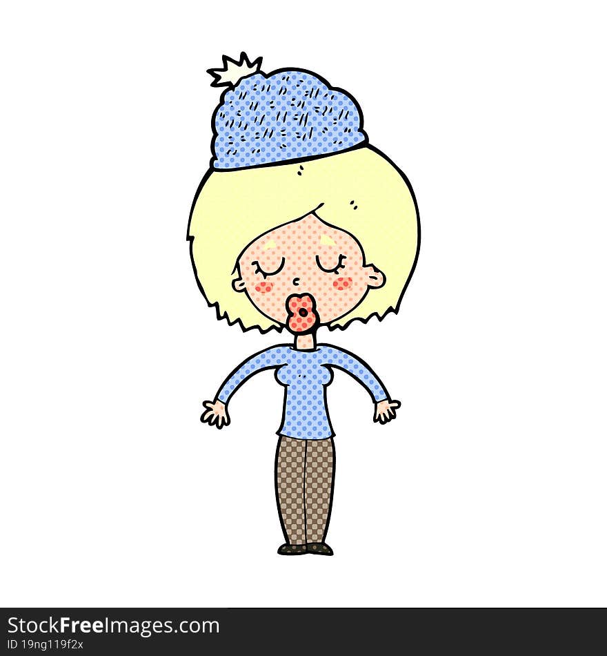 Cartoon Woman Wearing Winter Hat