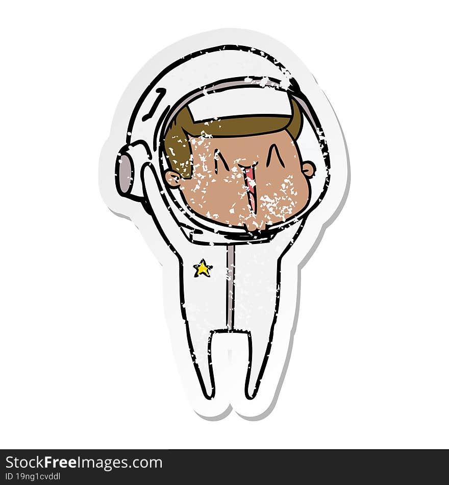 Distressed Sticker Of A Happy Cartoon Astronaut