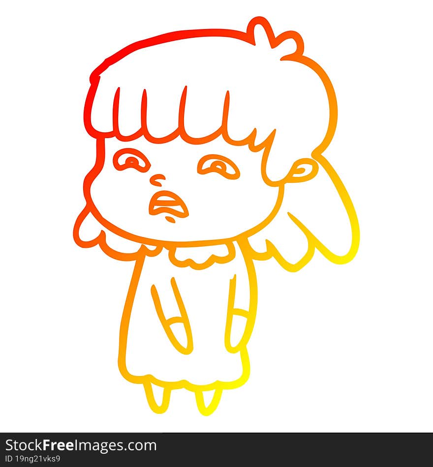 warm gradient line drawing cartoon worried woman