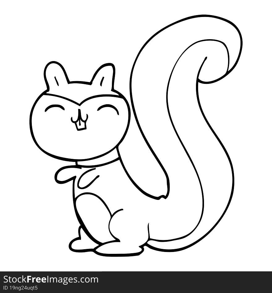 Line Drawing Cartoon Happy Squirrel