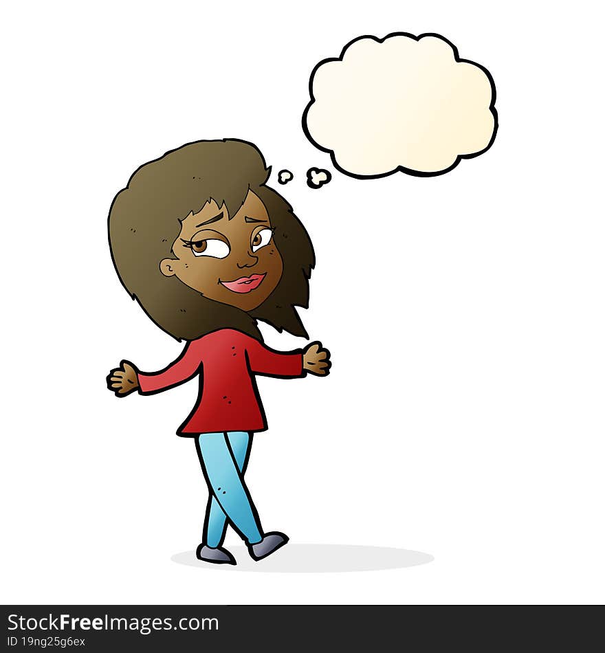 stress free woman cartoon with thought bubble