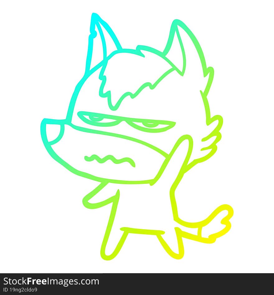 cold gradient line drawing cartoon annoyed wolf