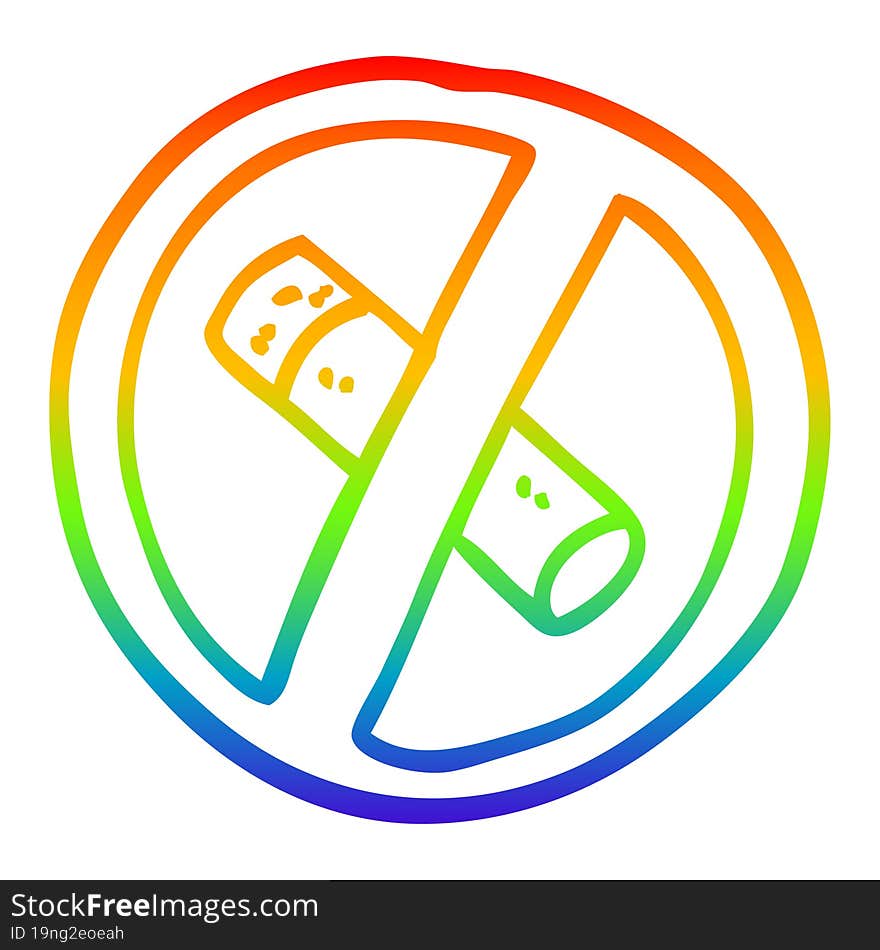 rainbow gradient line drawing of a cartoon no smoking sign