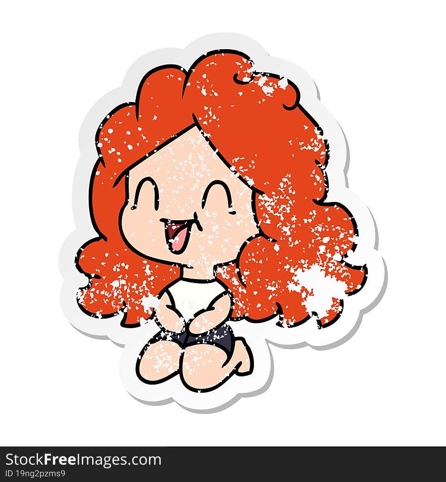 distressed sticker cartoon cute kawaii happy girl