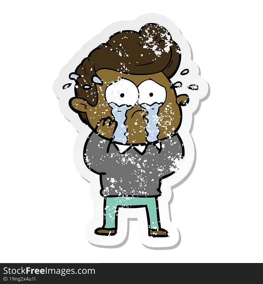 distressed sticker of a cartoon crying man