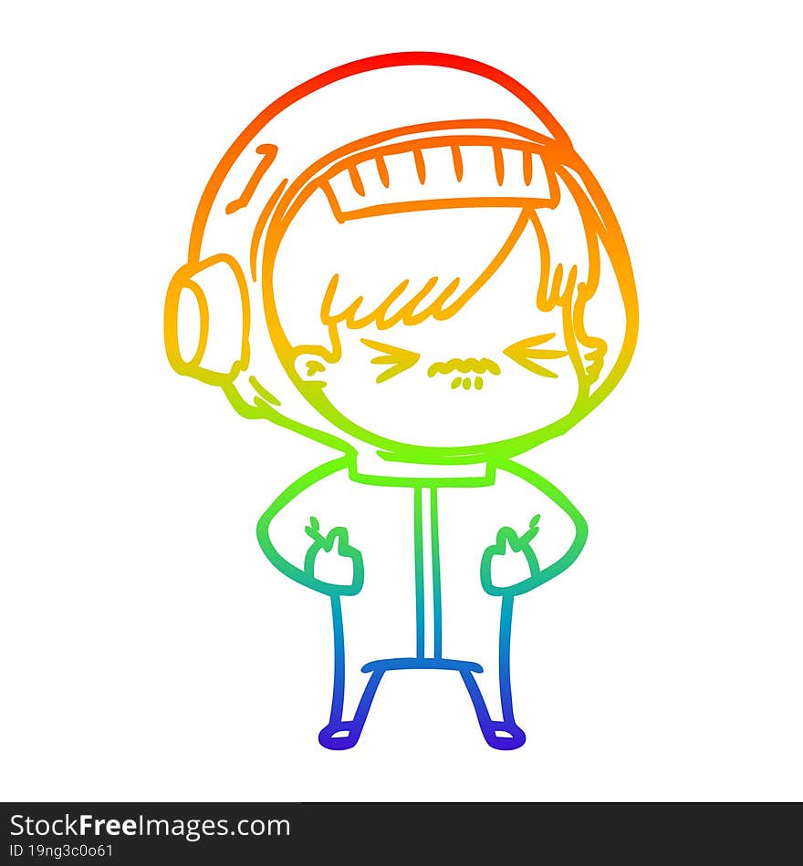 rainbow gradient line drawing of a cartoon astronaut woman