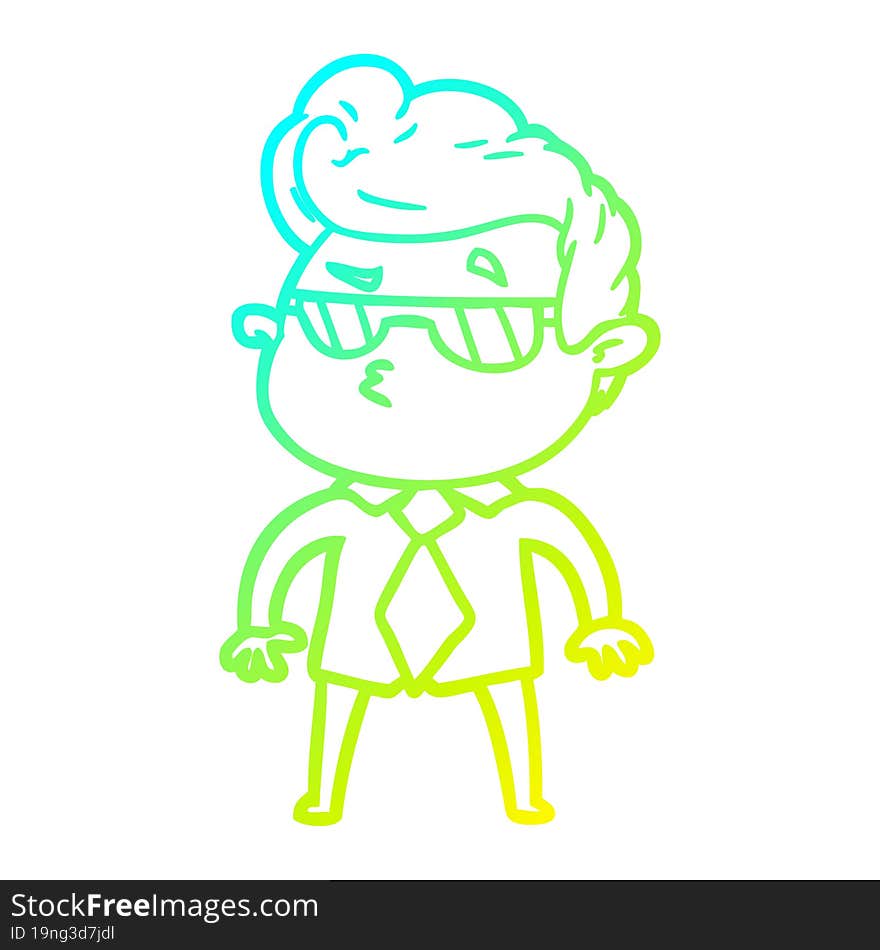 Cold Gradient Line Drawing Cartoon Cool Guy