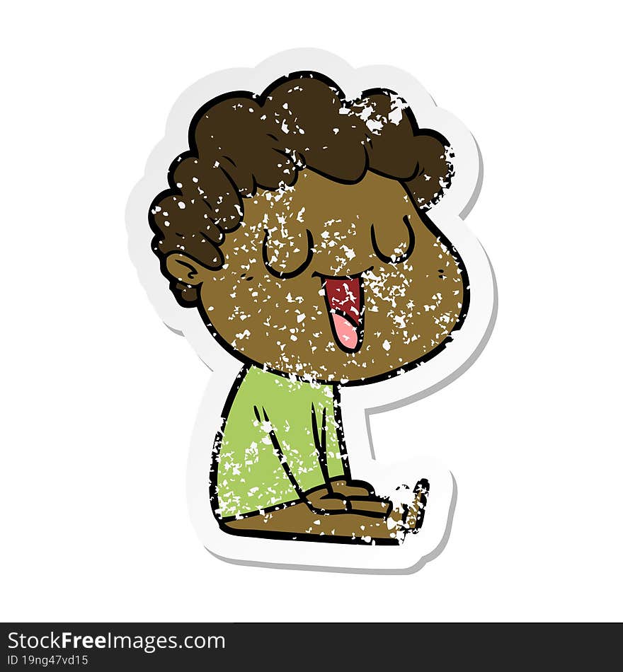 distressed sticker of a laughing cartoon man