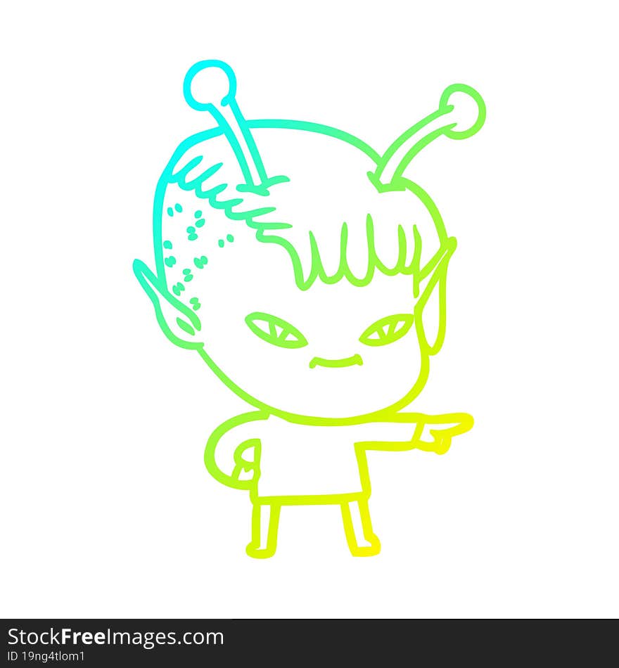 cold gradient line drawing cute cartoon alien girl