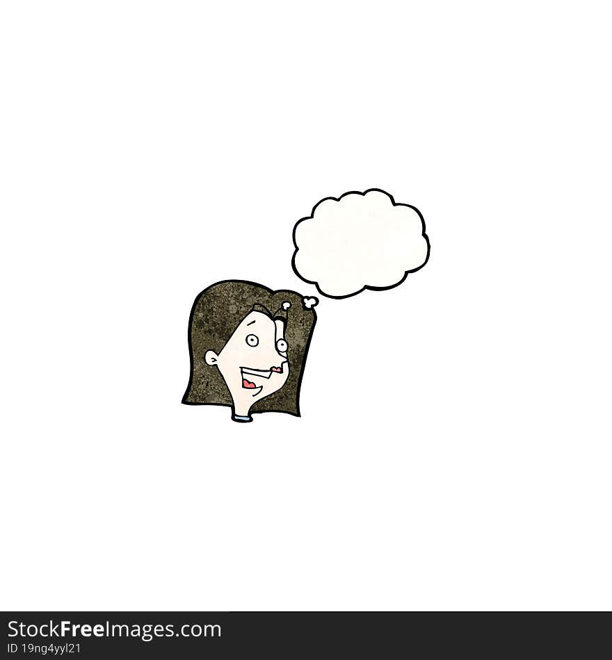 cartoon female face with thought bubble