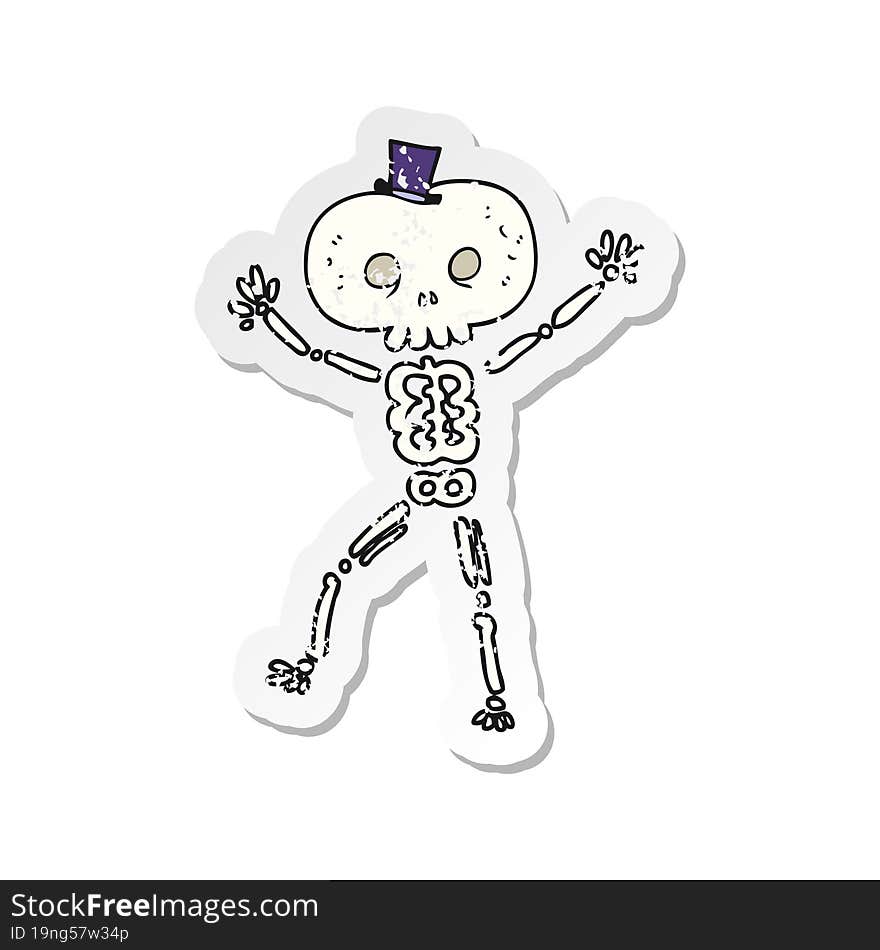 retro distressed sticker of a cartoon dancing skeleton