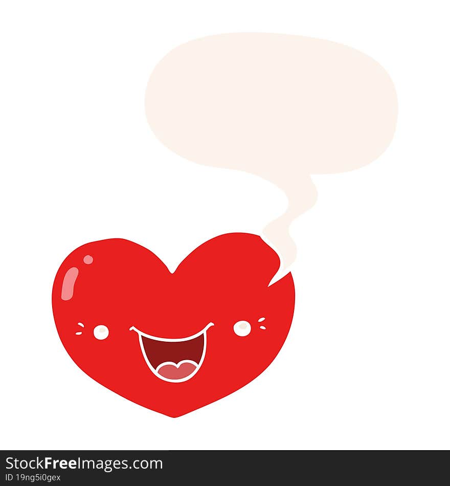 cartoon love heart character and speech bubble in retro style