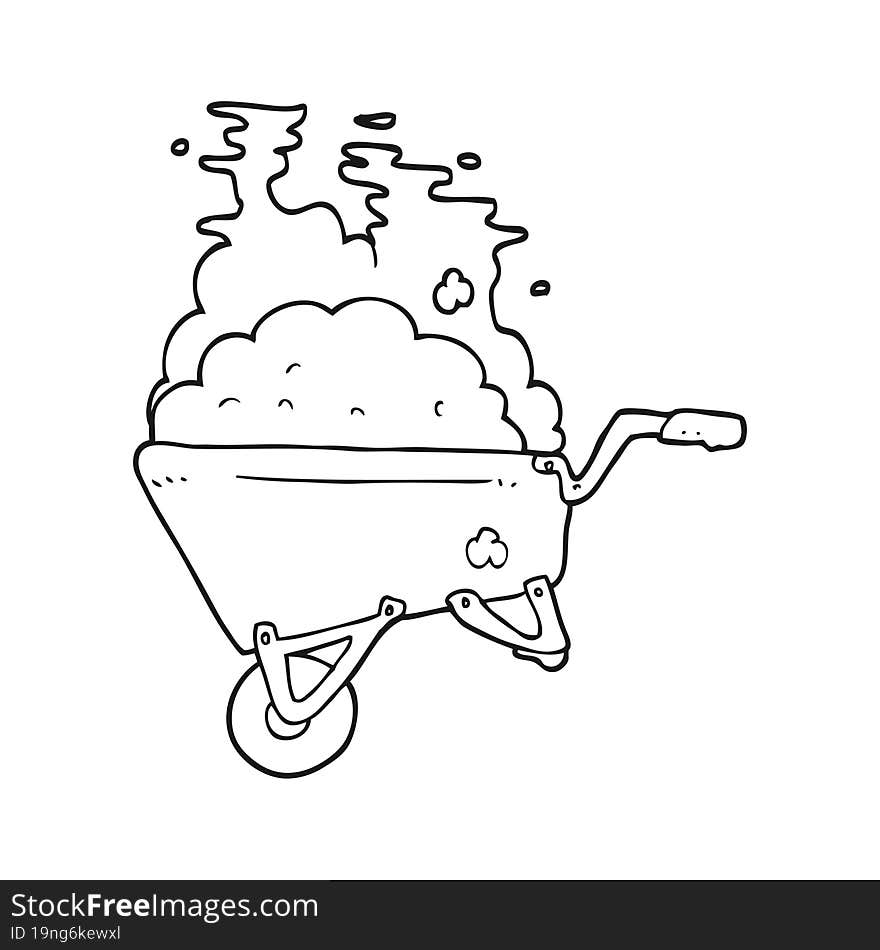 Black And White Cartoon Wheelbarrow Full Of Dirt