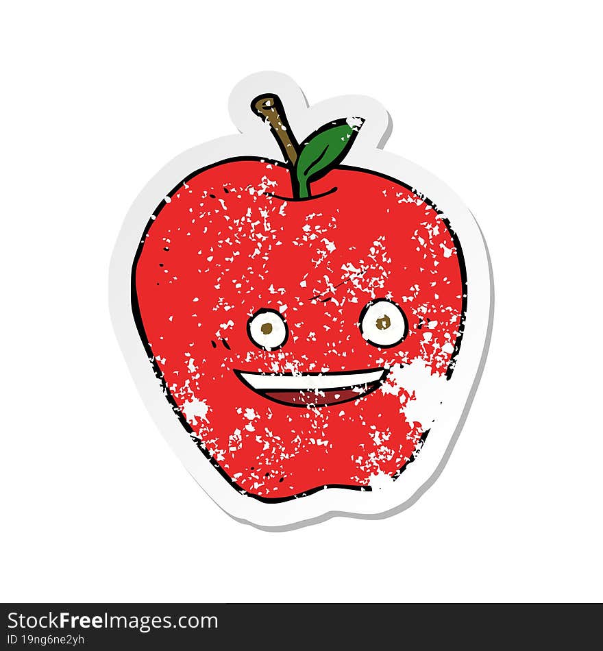 retro distressed sticker of a cartoon happy apple