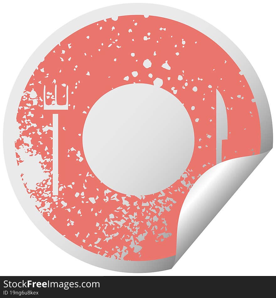 Distressed Circular Peeling Sticker Symbol Plate And Cutlery