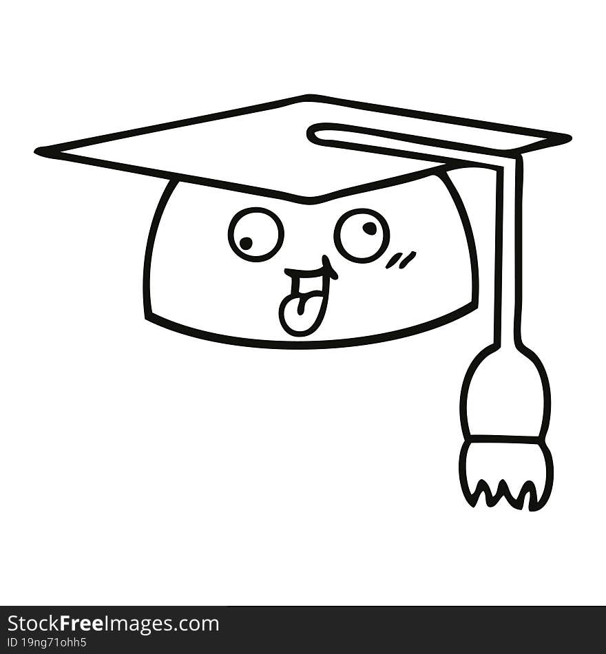 Line Drawing Cartoon Graduation Hat