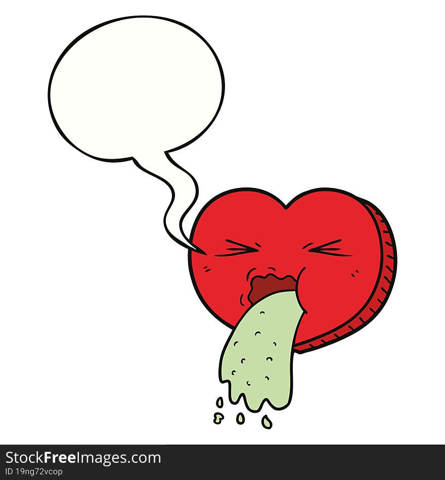 cartoon love sick heart and speech bubble