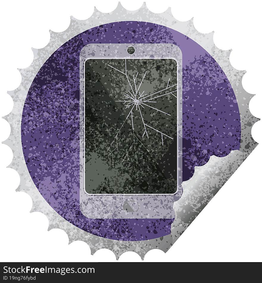 cracked screen cell phone round sticker stamp