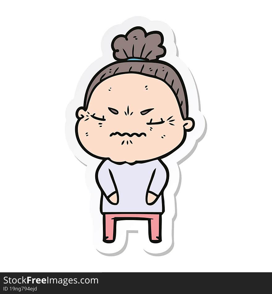 sticker of a cartoon annoyed old lady