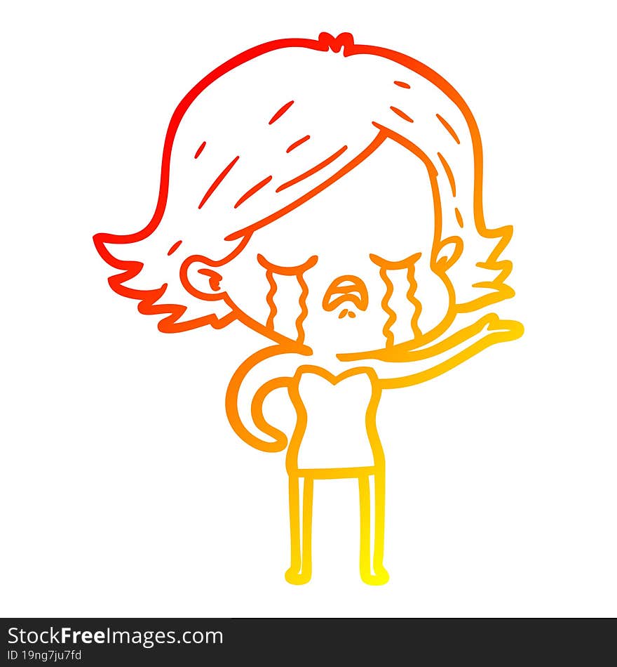 warm gradient line drawing of a cartoon girl crying