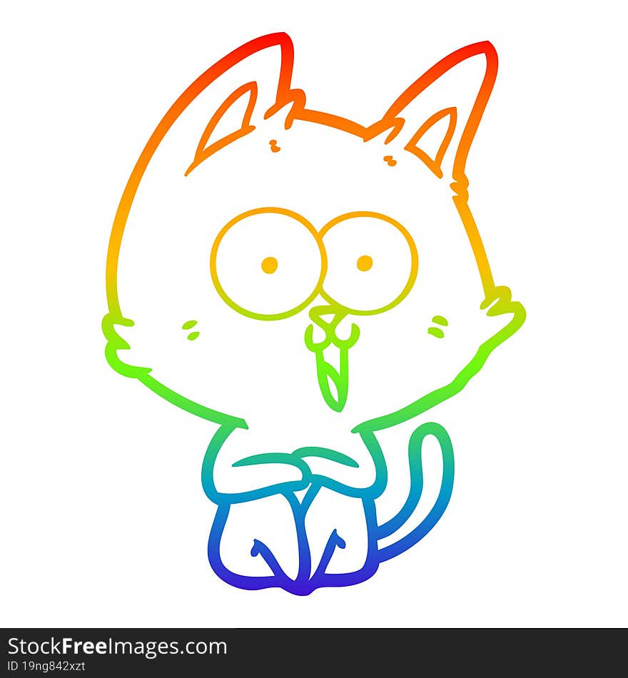 rainbow gradient line drawing funny cartoon cat