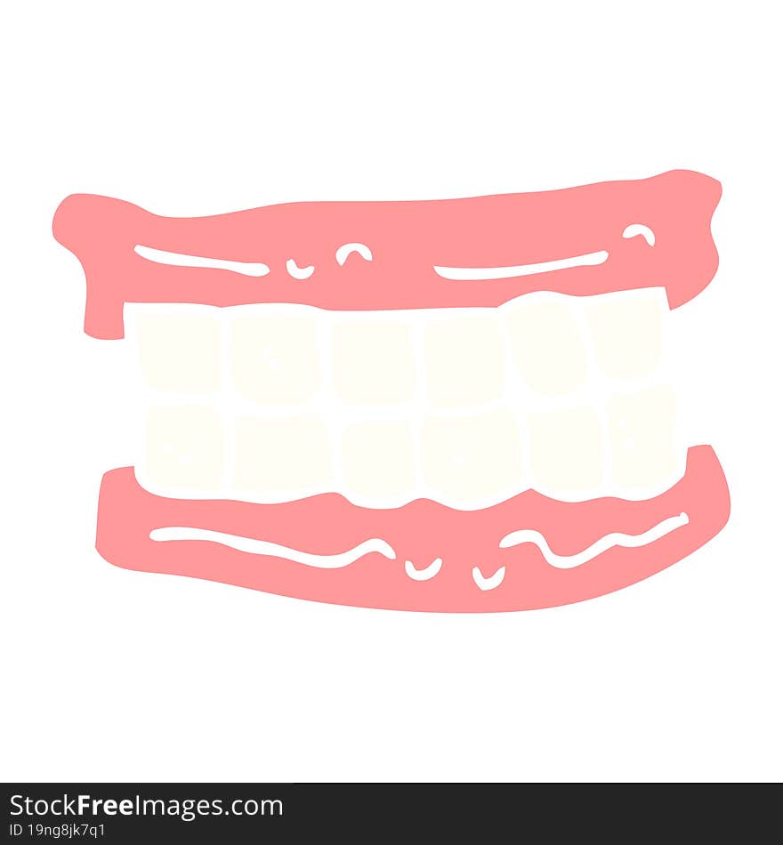 flat color illustration cartoon false teeth