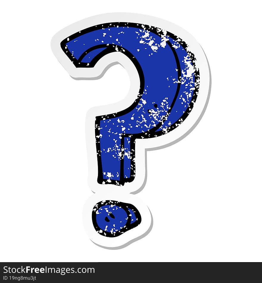 distressed sticker of a cartoon question mark