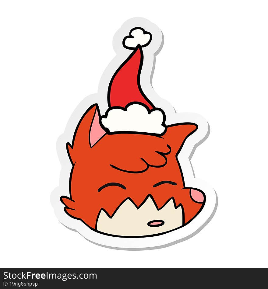 sticker cartoon of a fox face wearing santa hat