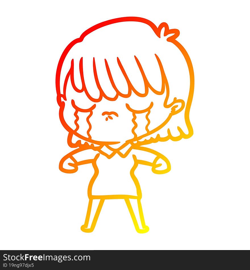 warm gradient line drawing of a cartoon woman crying