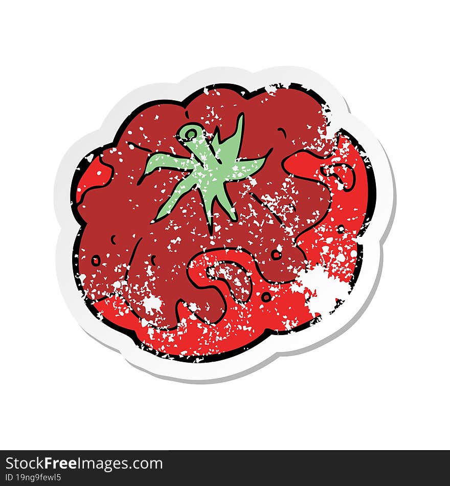 retro distressed sticker of a cartoon tomato