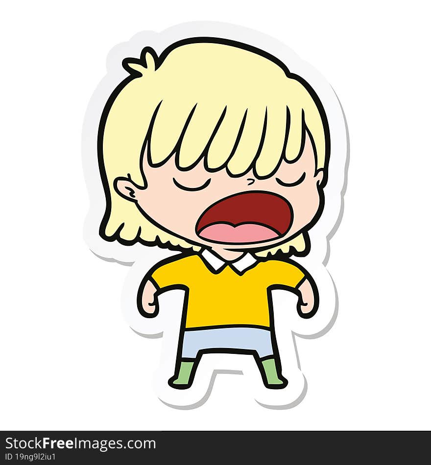 Sticker Of A Cartoon Woman Talking Loudly