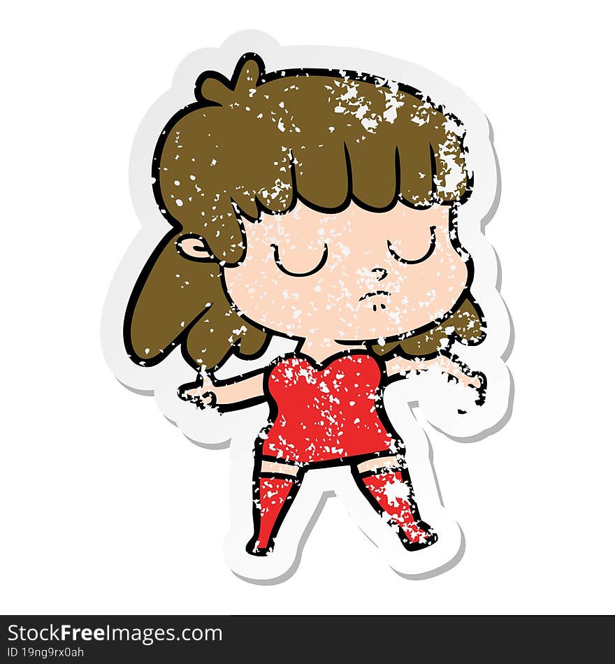 Distressed Sticker Of A Cartoon Indifferent Woman