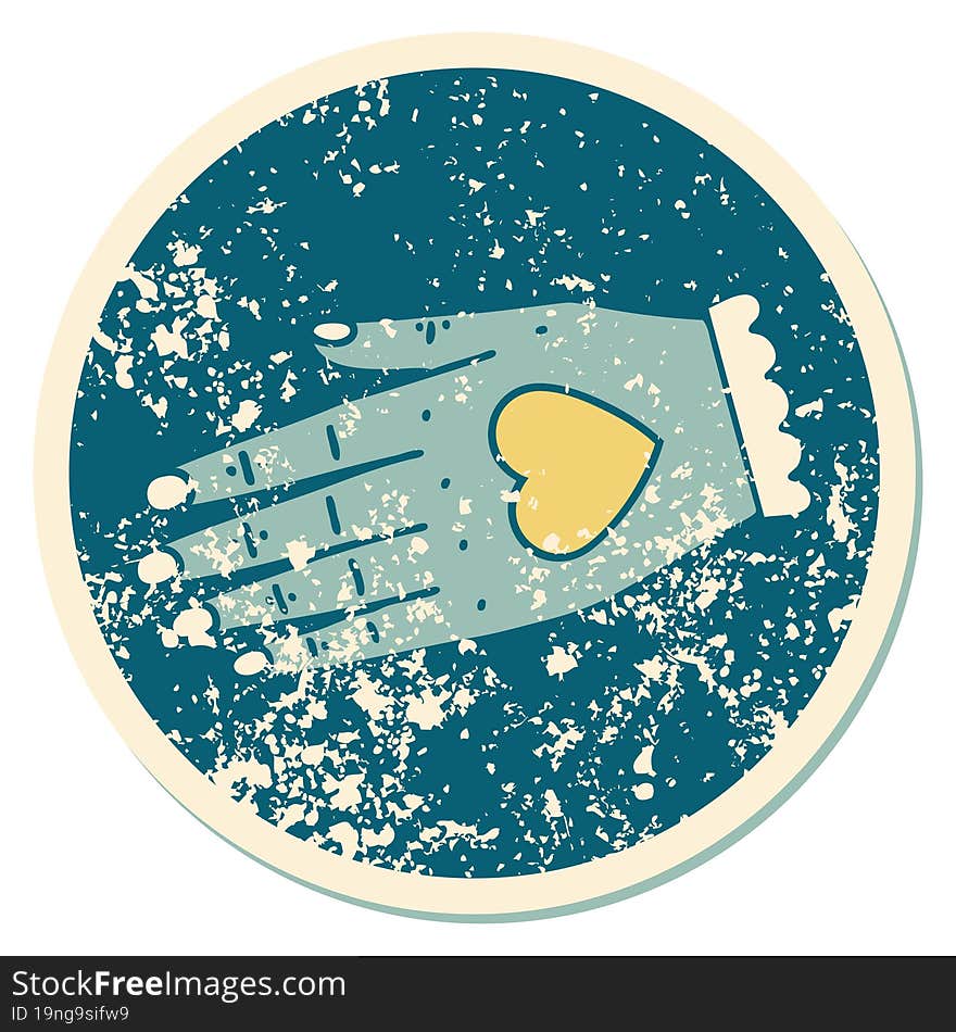 iconic distressed sticker tattoo style image of a hand. iconic distressed sticker tattoo style image of a hand