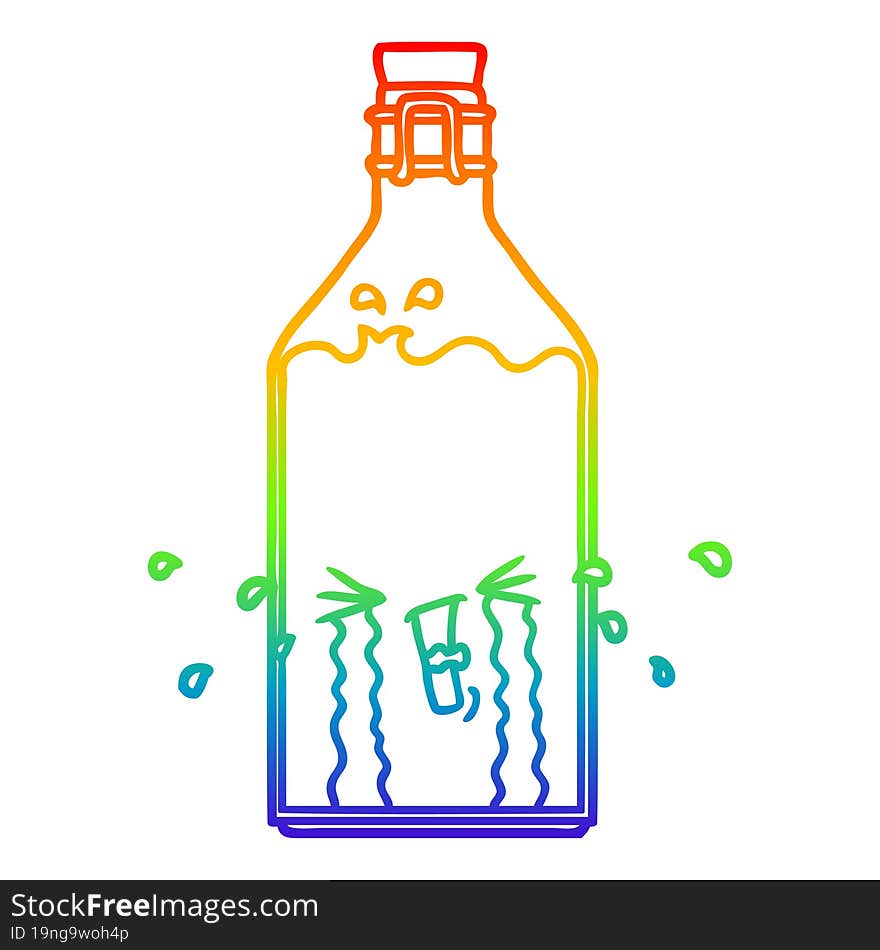 Rainbow Gradient Line Drawing Cartoon Old Bottle