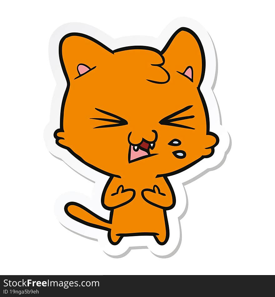 Sticker Of A Cartoon Hissing Cat