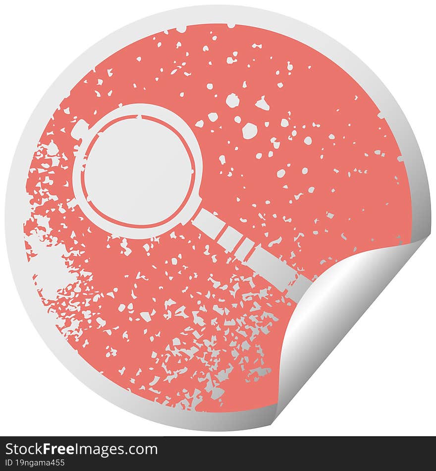 Quirky Distressed Circular Peeling Sticker Symbol Magnifying Glass