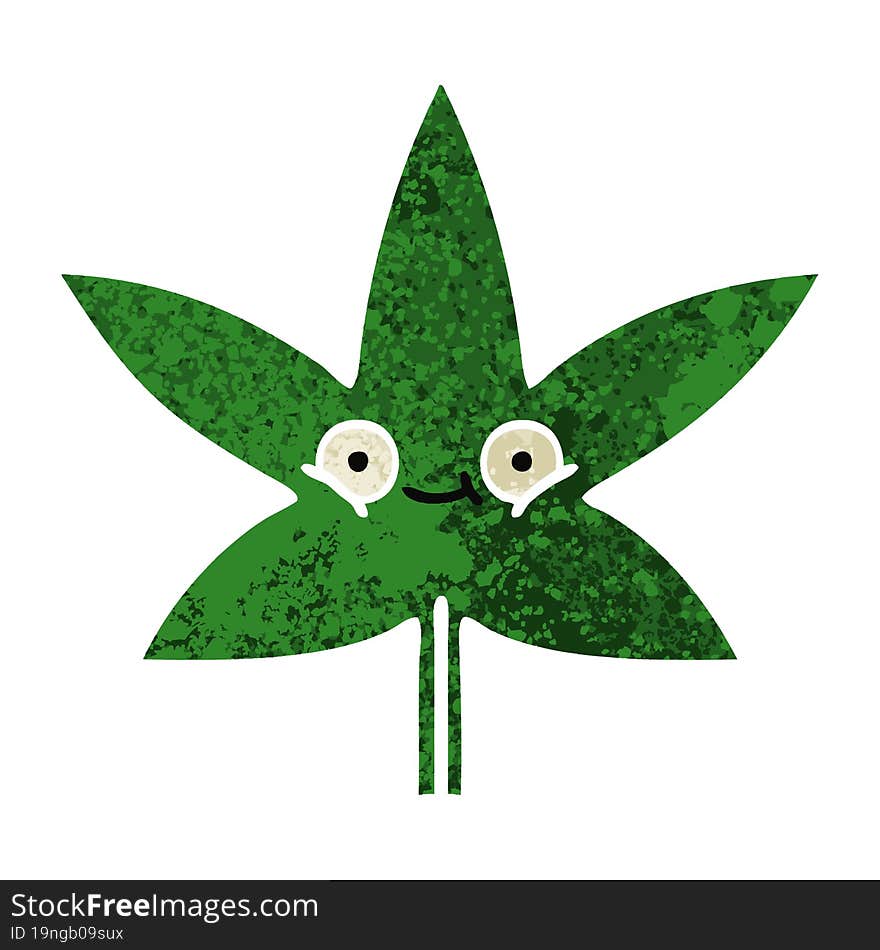 Retro Illustration Style Cartoon Marijuana Leaf