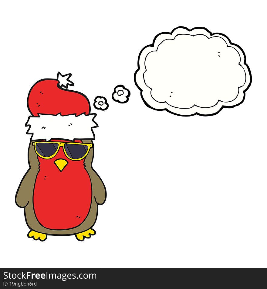 freehand drawn thought bubble cartoon cool christmas robin