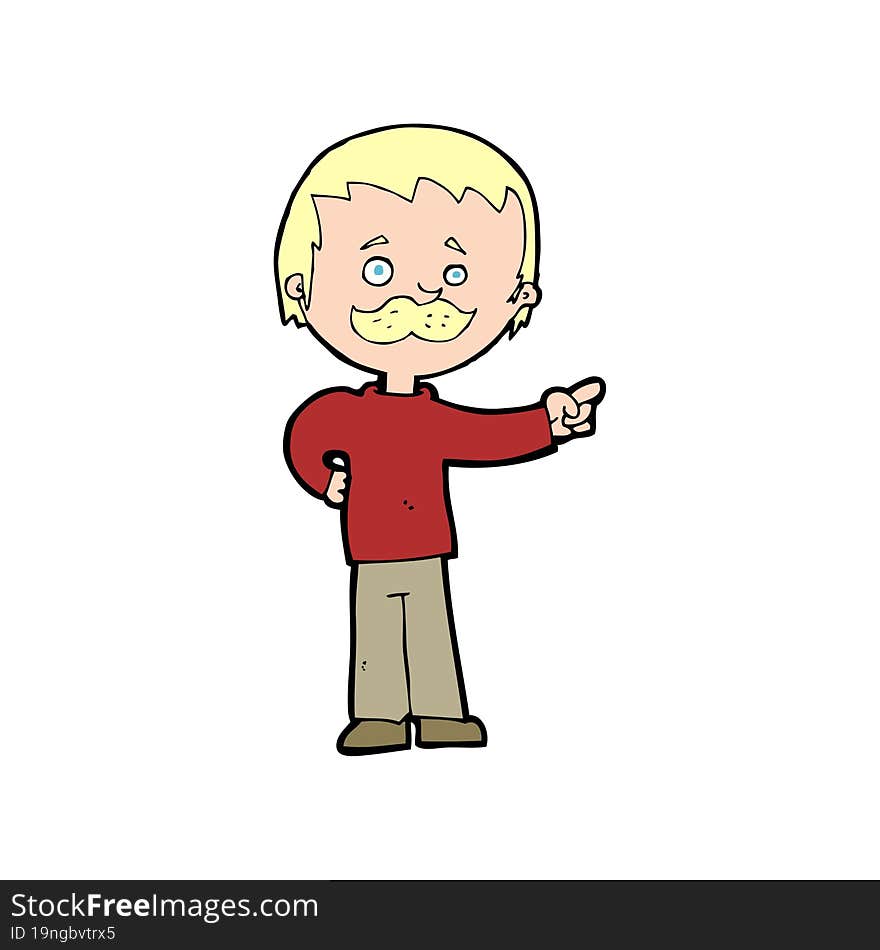 cartoon man with mustache pointing