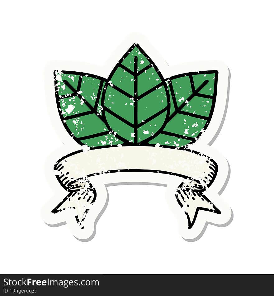 grunge sticker with banner of a leaf