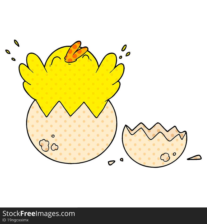 cartoon chick hatching from egg. cartoon chick hatching from egg