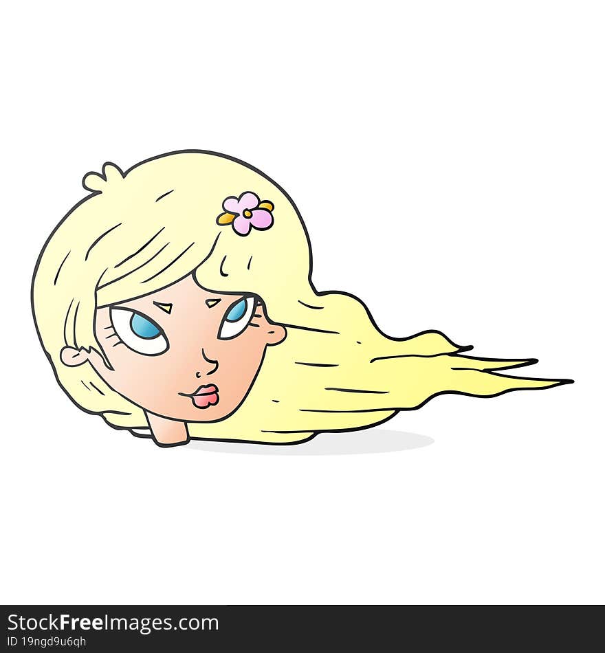 cartoon woman with blowing hair