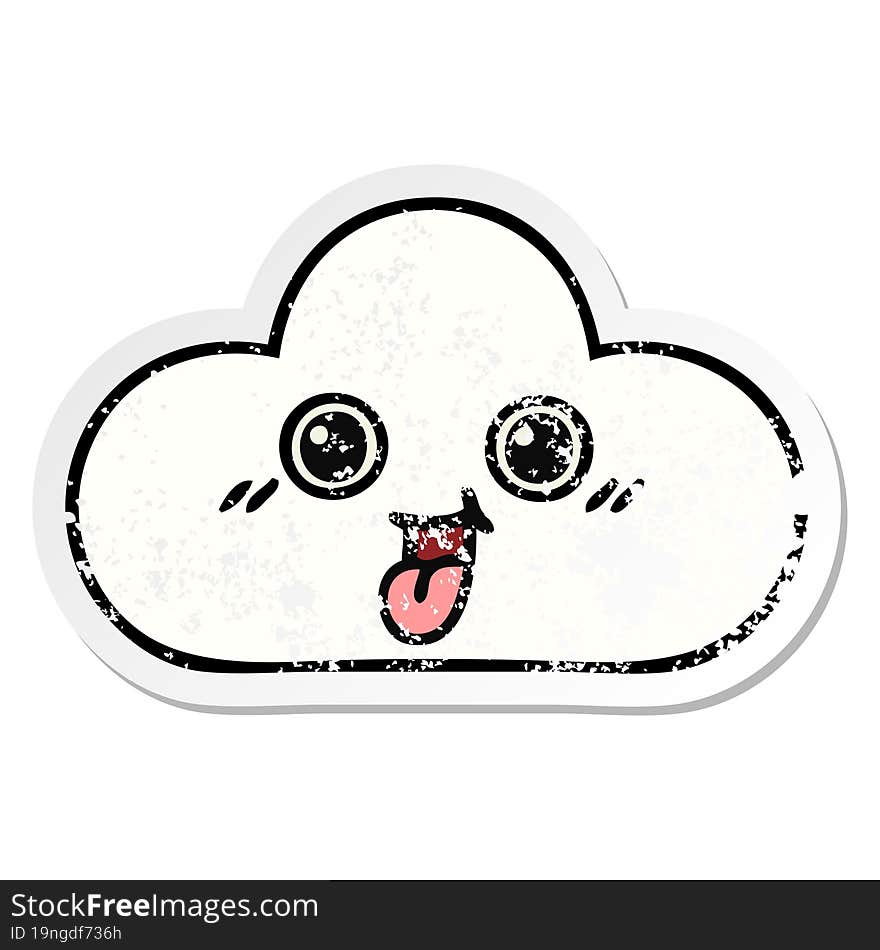 distressed sticker of a cute cartoon cloud