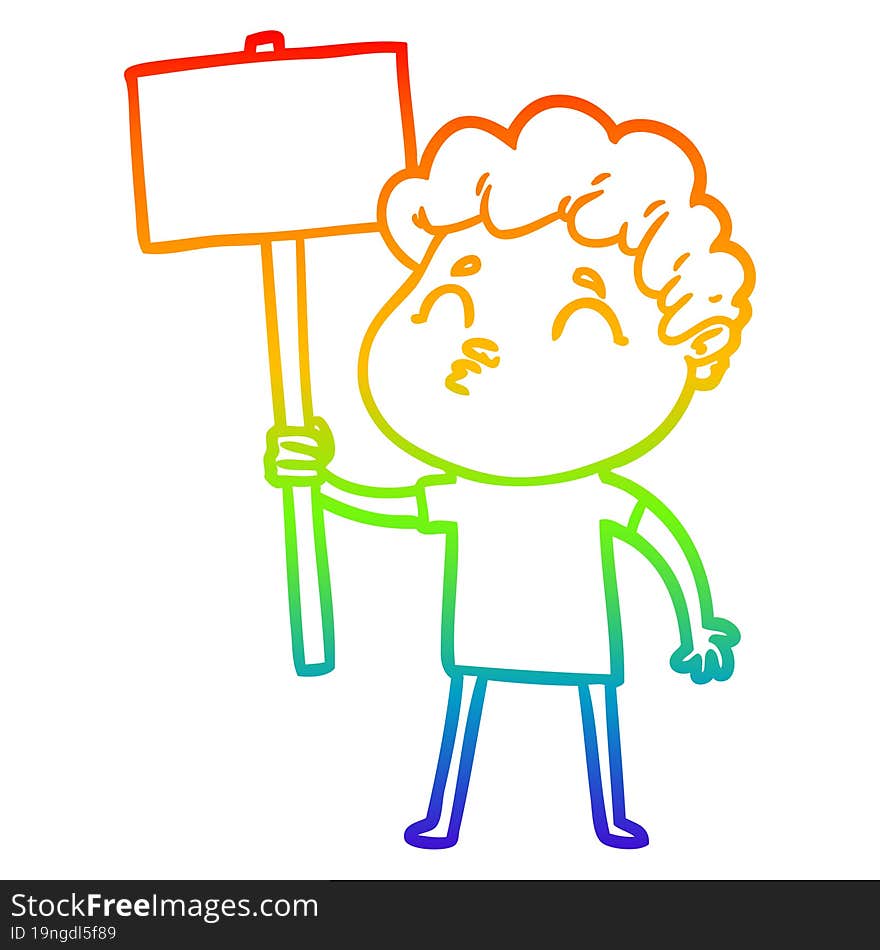 Rainbow Gradient Line Drawing Cartoon Man Pouting