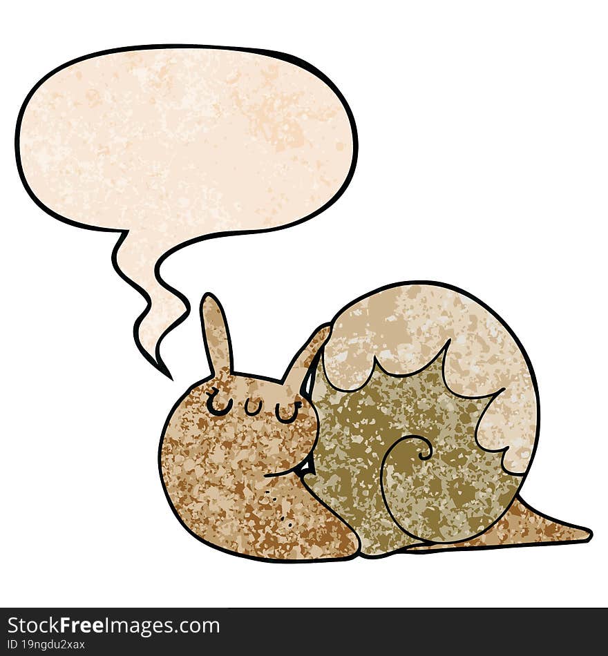 cute cartoon snail with speech bubble in retro texture style