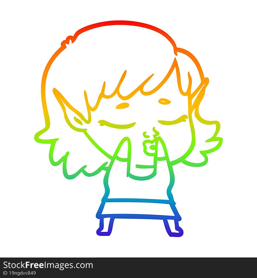 rainbow gradient line drawing pretty cartoon elf girl