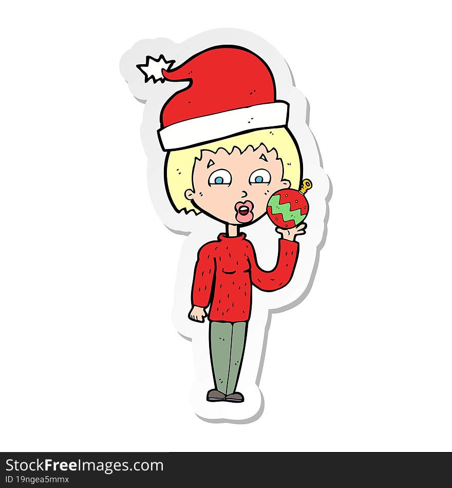 Sticker Of A Cartoon Woman Ready For Christmas