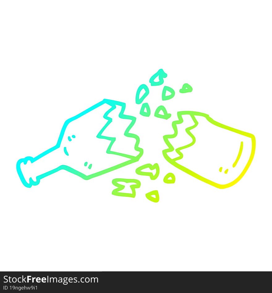 cold gradient line drawing of a cartoon  smashed glass bottle