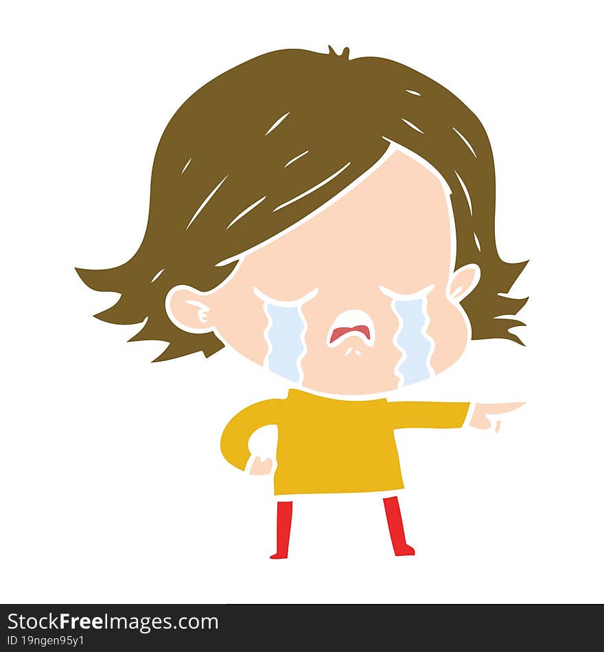 flat color style cartoon girl crying and pointing